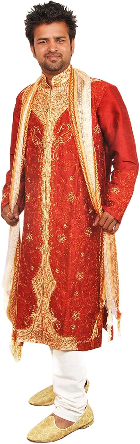 Men Silk Wedding Indian Groom Sherwani Set 3 pieces plus sizes upto 7XL