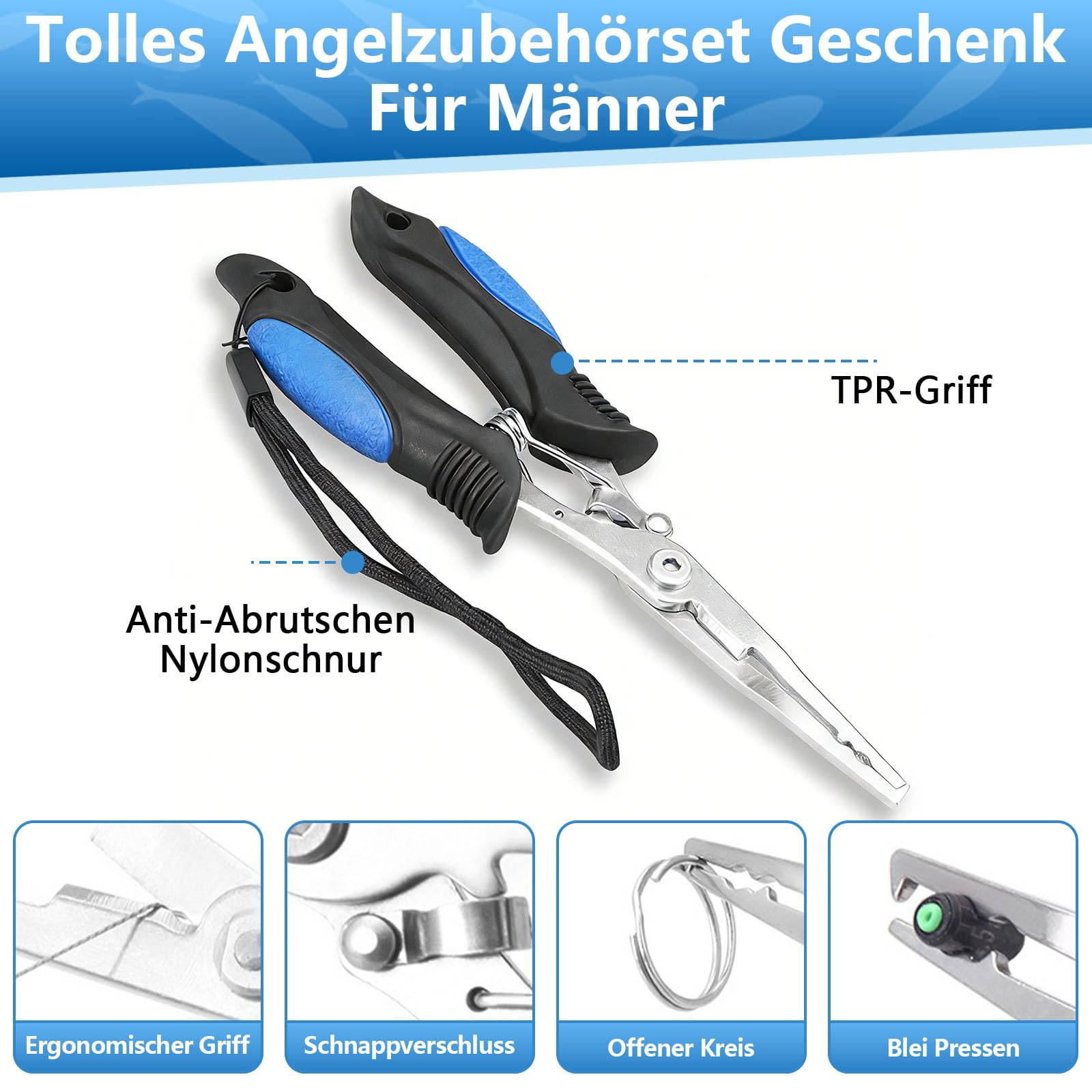 Angelzubehör Set mit Angelbox,Angelzange,Angelmesser,Fischgreifer und Hakenlöser,6 Sets Multifunktionale Angel Werkzeug Set für Süß & Salzwasserangeln,Perfektes Angeln Zubehör für Anfänger & Profis