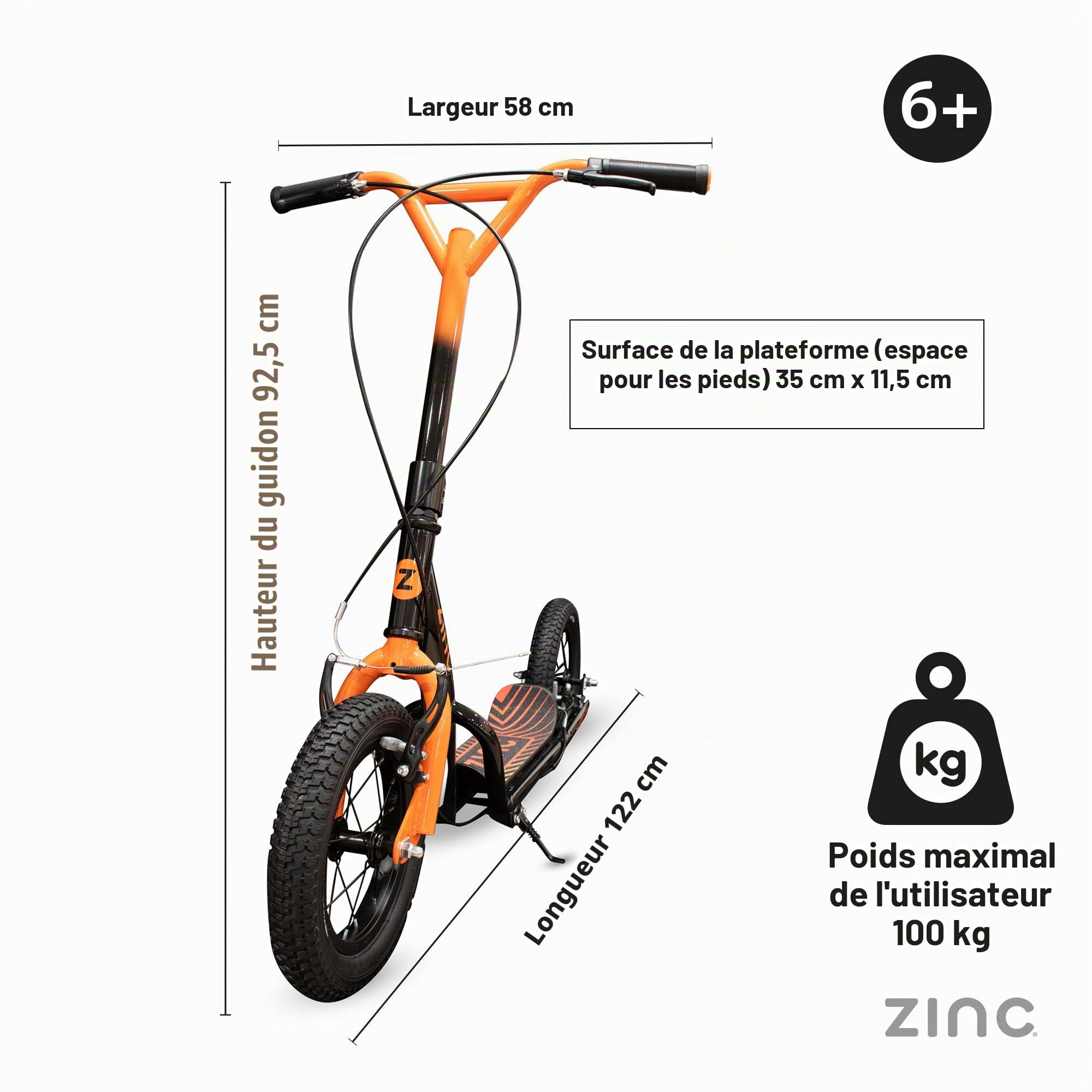 Zinc BMX Scooter for Kids Ages 6+ – 12 inch Big Wheel Stunt Scooters with 360 Degree Handlebar Spin, Height Adjustable, Front & Rear Brakes, Steel Frame, Off-Road Tyres