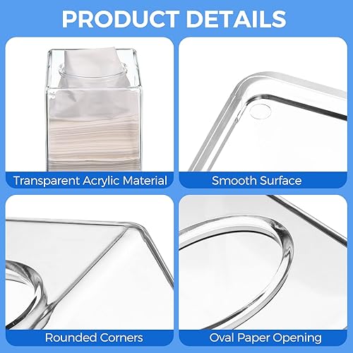 Miniatura 4 de Paquete de 4 cajas de pañuelos acrílicos cuadrados transparentes para caja de pañuelos de acrílico, caja dispensadora de servilletas para baño,