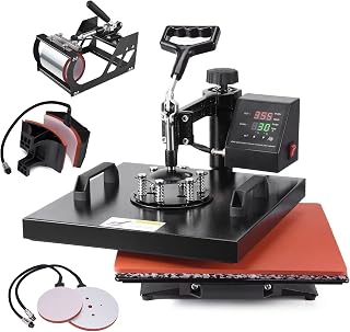 Slendor Heat Press 15x15 inch 5 in 1 Heat Press Machine 360 Degree Swing Away Digital Tshirt Press Machine Multifunction Sublimation Combo for T Shirts Mugs Hat Plate Cap Bottle