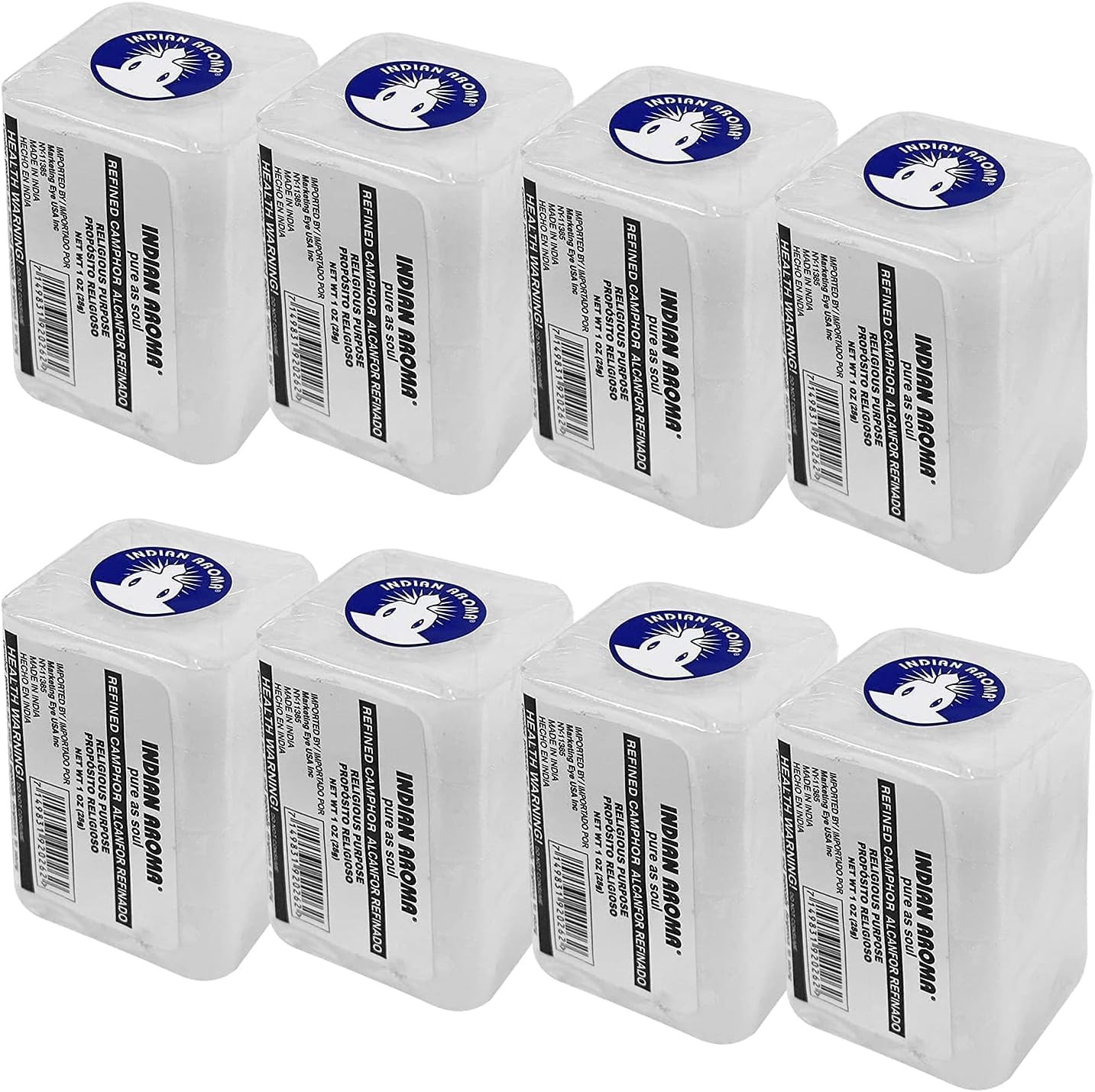 Box of Premium Quality Refined Camphor Blocks for Aromatherapy, Kapoor Pooja, Odor Eliminator, Puja, Alcanfor, alcanfor en bloques8 Blocks (225 Grams)