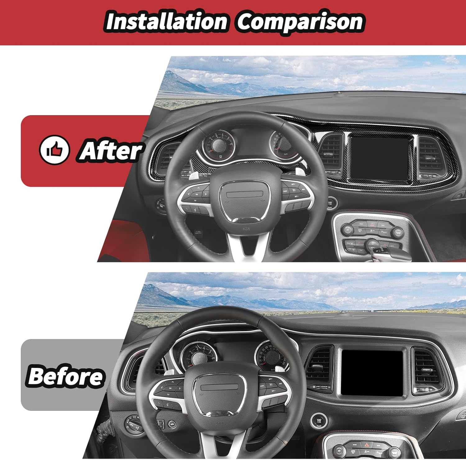 JeCar for Challenger Carbon Fiber Interior Center Console Trim Kit Fit for 2015-2023 Dodge Challenger Interior Accessories