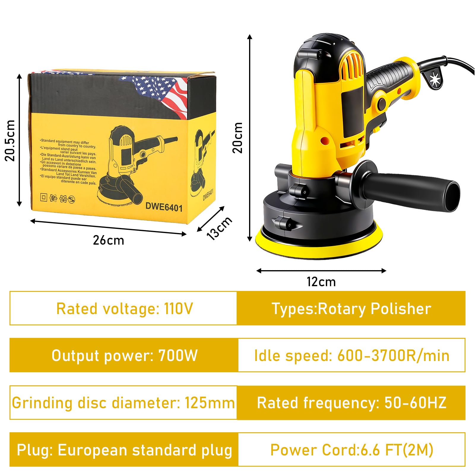 Kit de pulido y encerado para coche de 700 vatios con 6 velocidades variables y 12 accesorios, ideal para detalles, pulido, encerado y eliminación de arañazos