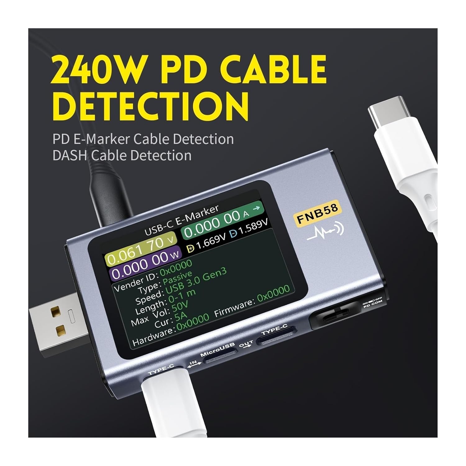 Amazon.co.jp: 多機能USB テスター FNB58 USB テスター 電圧計 電流計 TYPE-C 急速充電検出 トリガー容量測定 リップル測定  正確な測定と明確な読み取り (Color : FNB58 NO Bluetooth, Size : 1) : パソコン・周辺機器 USBテスター  電圧計 電流計 TYPE-C 急速充電検出 ...