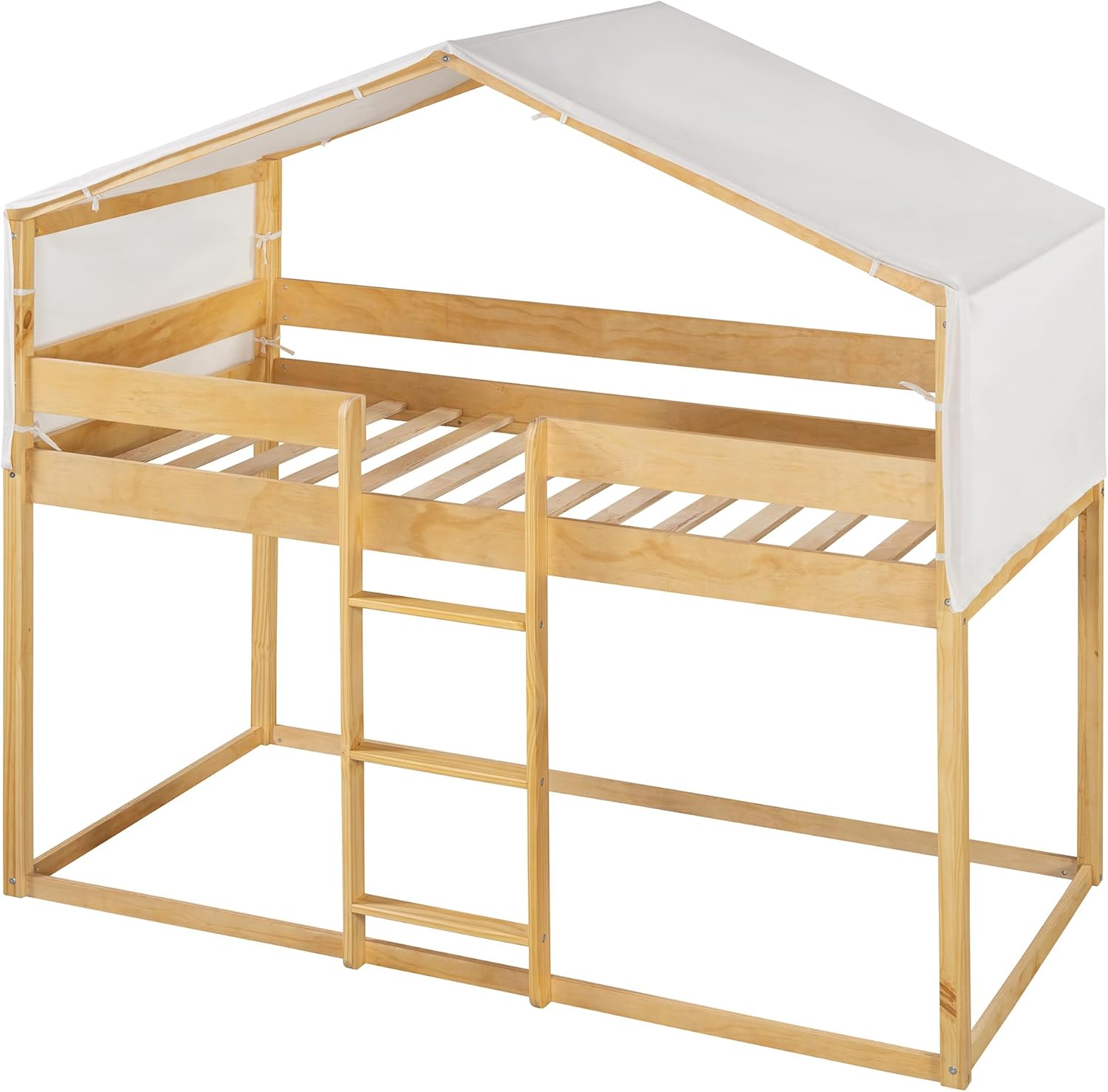 Twin Over Twin Wood Bunk Bed with Tent, Natural