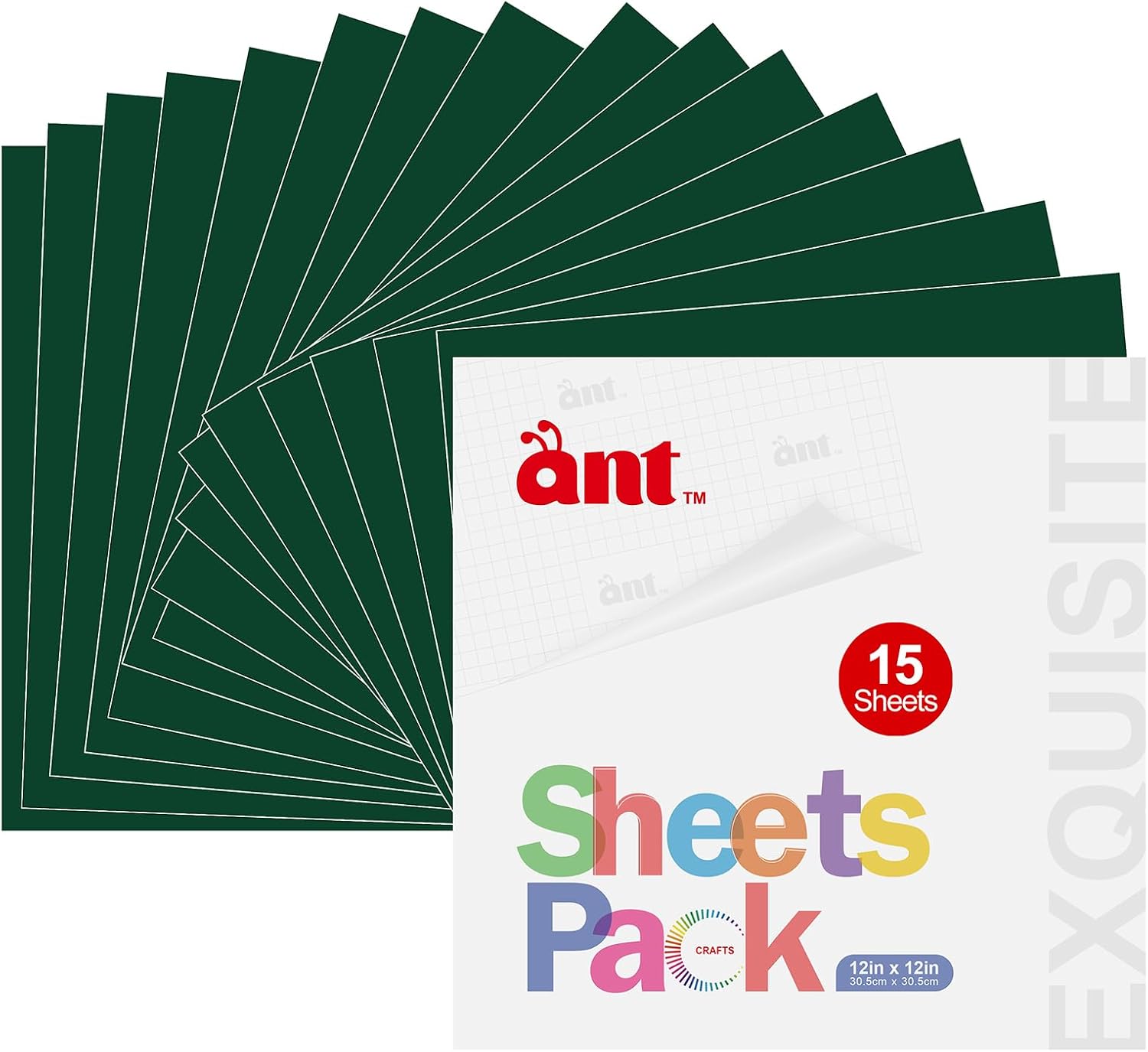 ANT Permanent Vinyl Deep Green 15 Sheets 12"x12", Self Adhesive for Cutting Machine, Permanent Outdoor Vinyl for Party Decoration, Sticker, DIY Mug, Car Decal (15, Deep Green)