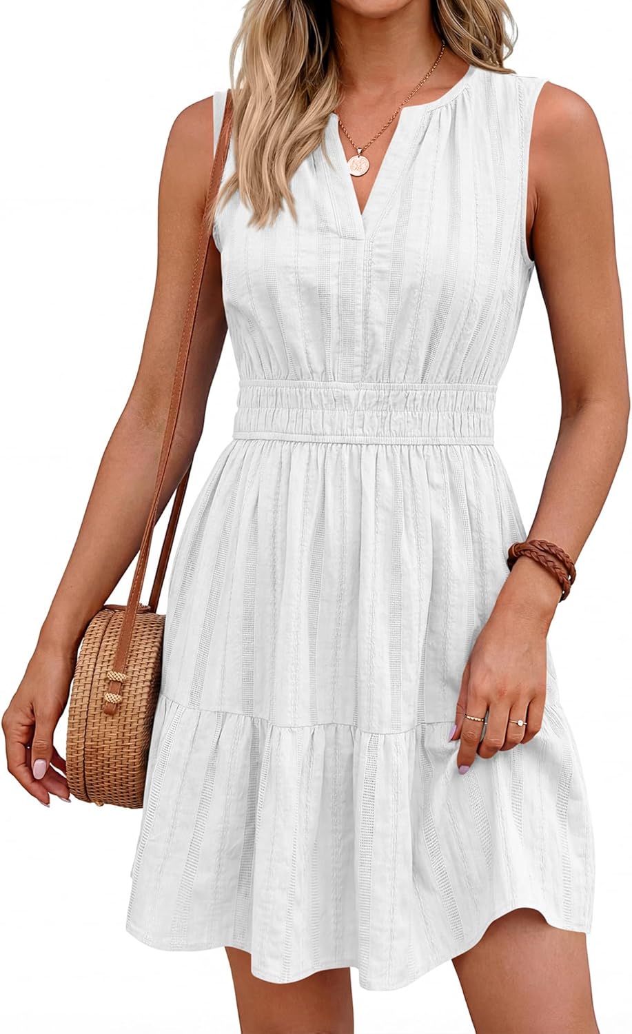 BTFBM Women’s Summer Dresses 2026 Sleeveless V Neck Casual Mini Dress Swing Boho A Line Beach Vacation Sundress Pockets - Image 2