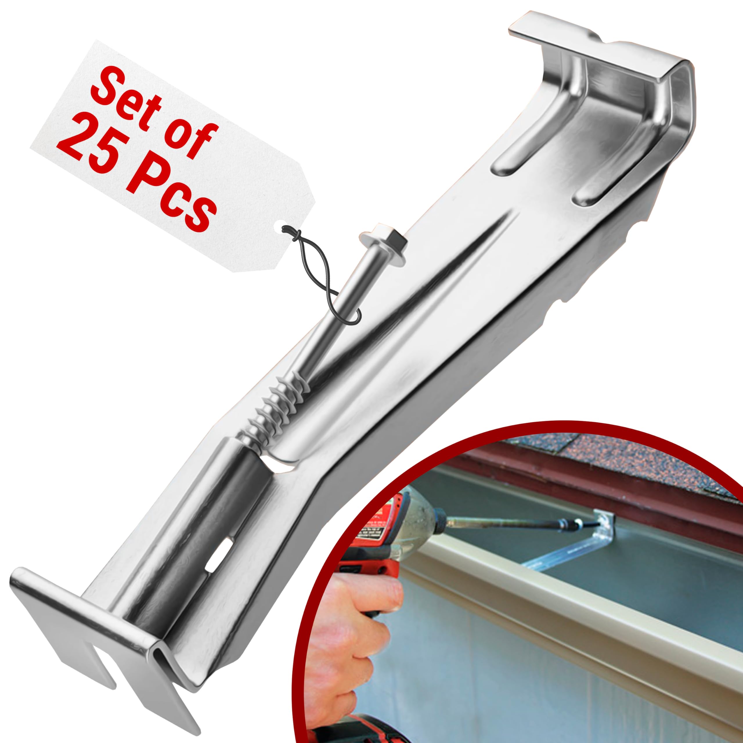 25 Pack of 5ʼʼ Gutter Hangers, Light Hangers for Gutters with Pre-Assembled Screw