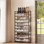Raquette de chaussures, 10-Tier Organisateur de chaussures en métal, rack de chaussures pour placard, entrée, garage, avec étagères plates ou en angle réglables, 42-50 paires, chaussures pouvant accueillir toute la famille