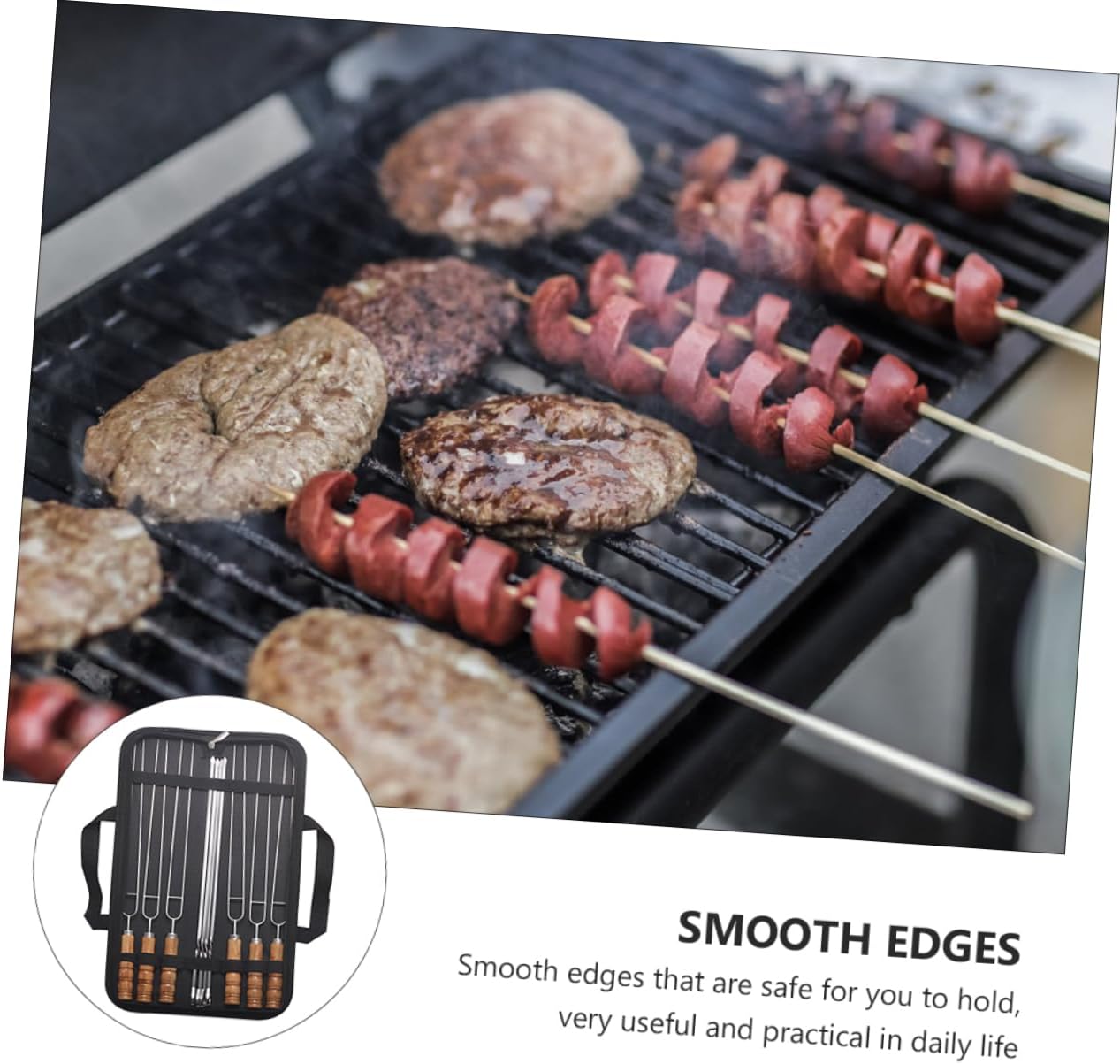 Bbq Skewers for Grilling 10pcs Stainless Steel Bbq Tools with Wooden Handle Non-burn Grip for Parties