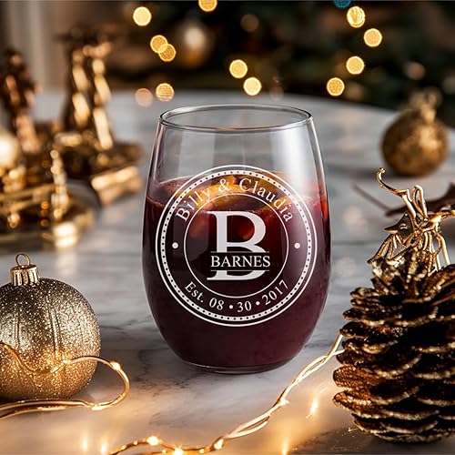 Miniatura 2 de Copas de vino personalizadas sin tallo (21 onzas), regalos de aniversario y boda grabados con láser con nombres y fecha, aptas para lavavajillas.