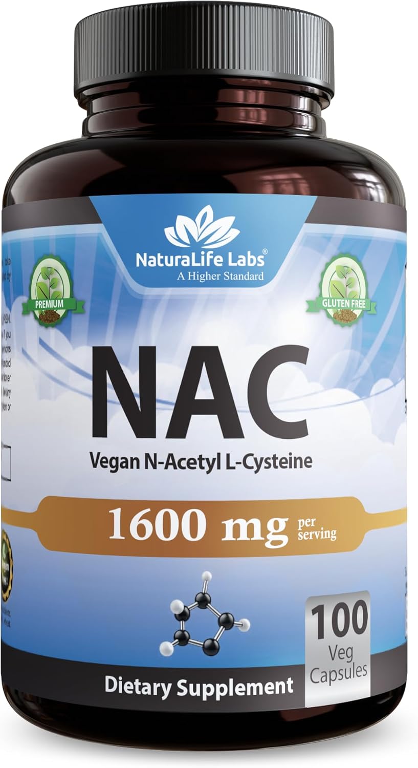 NaturaLife Labs N-Acetyl-L-Cysteine (NAC) 1600 mg – 100 Capsules, Non-GMO & Gluten-Free