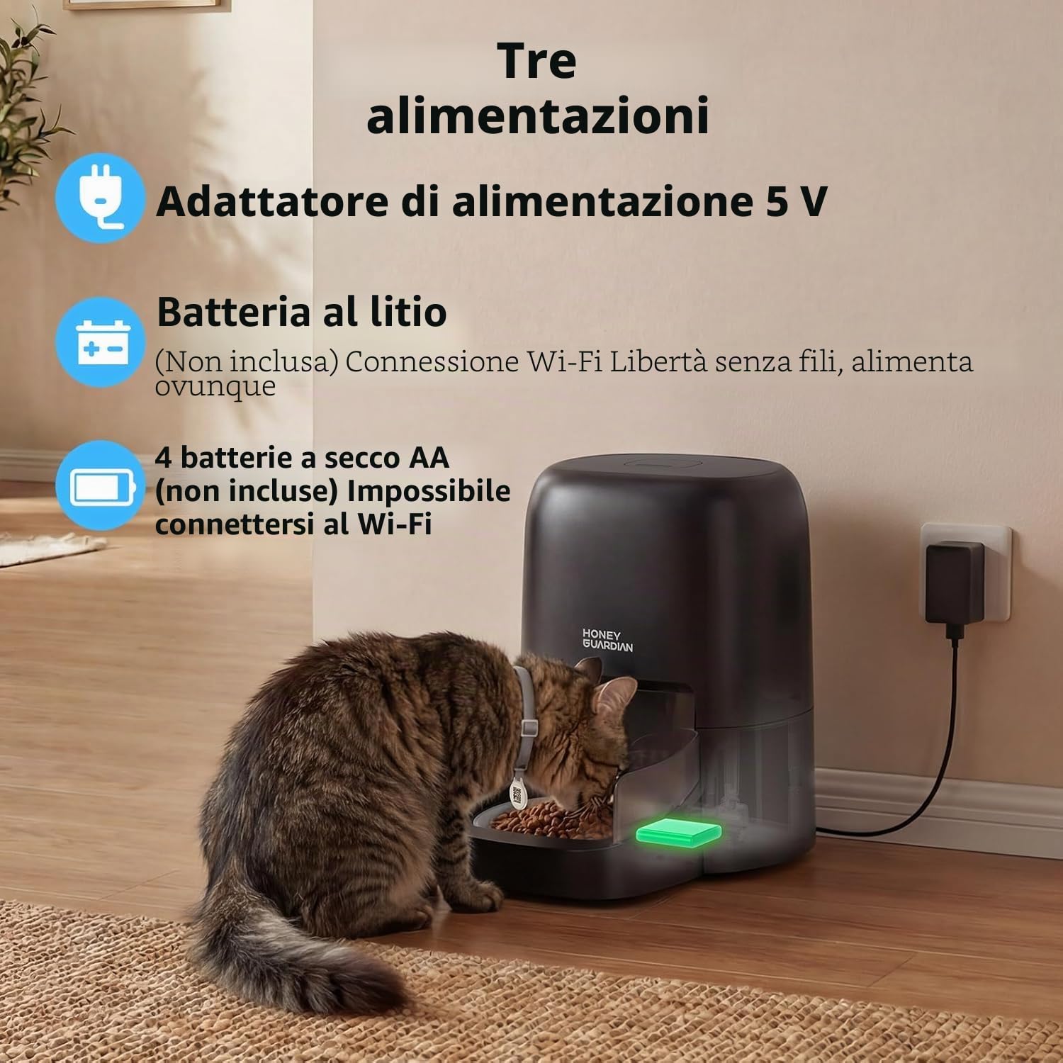 HoneyGuaridan 4.6L RFID Dispenser Crocchette Gatto con WiFi 5G e Antifurto | Distributore Automatico Cibo Gatti con Collare, Nutrizione su Misura, Monitoraggio Dietetico, Antifurto, Ciotola in Ceramica