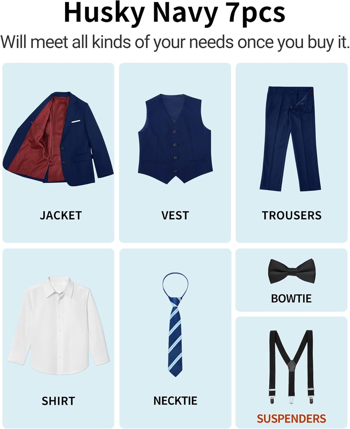 Boys Suit Set with Suspenders, Suit with 3 Versions-Regular, Slim and Husky - Image 4