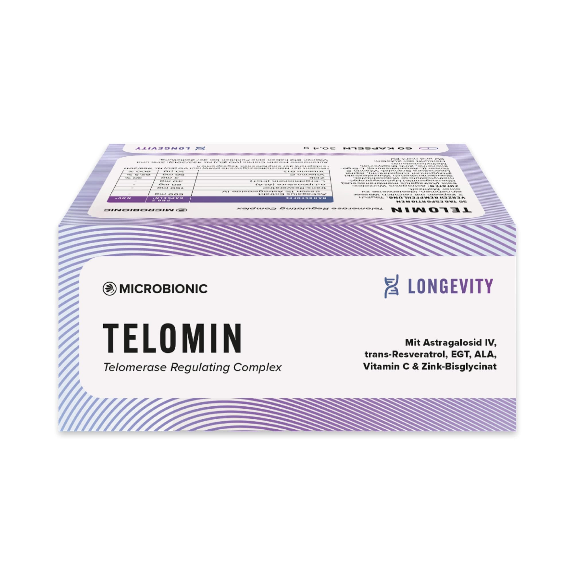 Telomin Longevity Nahrungsergänzung by MICROBIONIC | 60 Kapseln mit Astragalus-Wurzelextrakt | für Zellschutz, Regeneration, sowie Energie und Vitalität | made in Germany