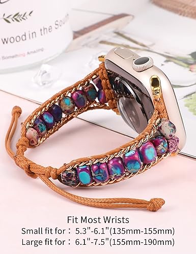 Miniatura 2 de W-RARA Pulsera de piedra bohemia compatible con Apple Watch Band de 3840414244451.929 in, correa de jaspe colorida de verano hecha a mano para