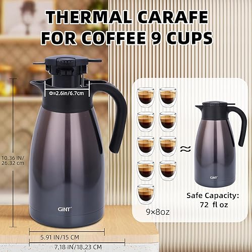 Miniatura 21 de Jarra térmica de acero inoxidable para café, termo de doble pared sellado al vacío, 12 horas de retención de calor Negro