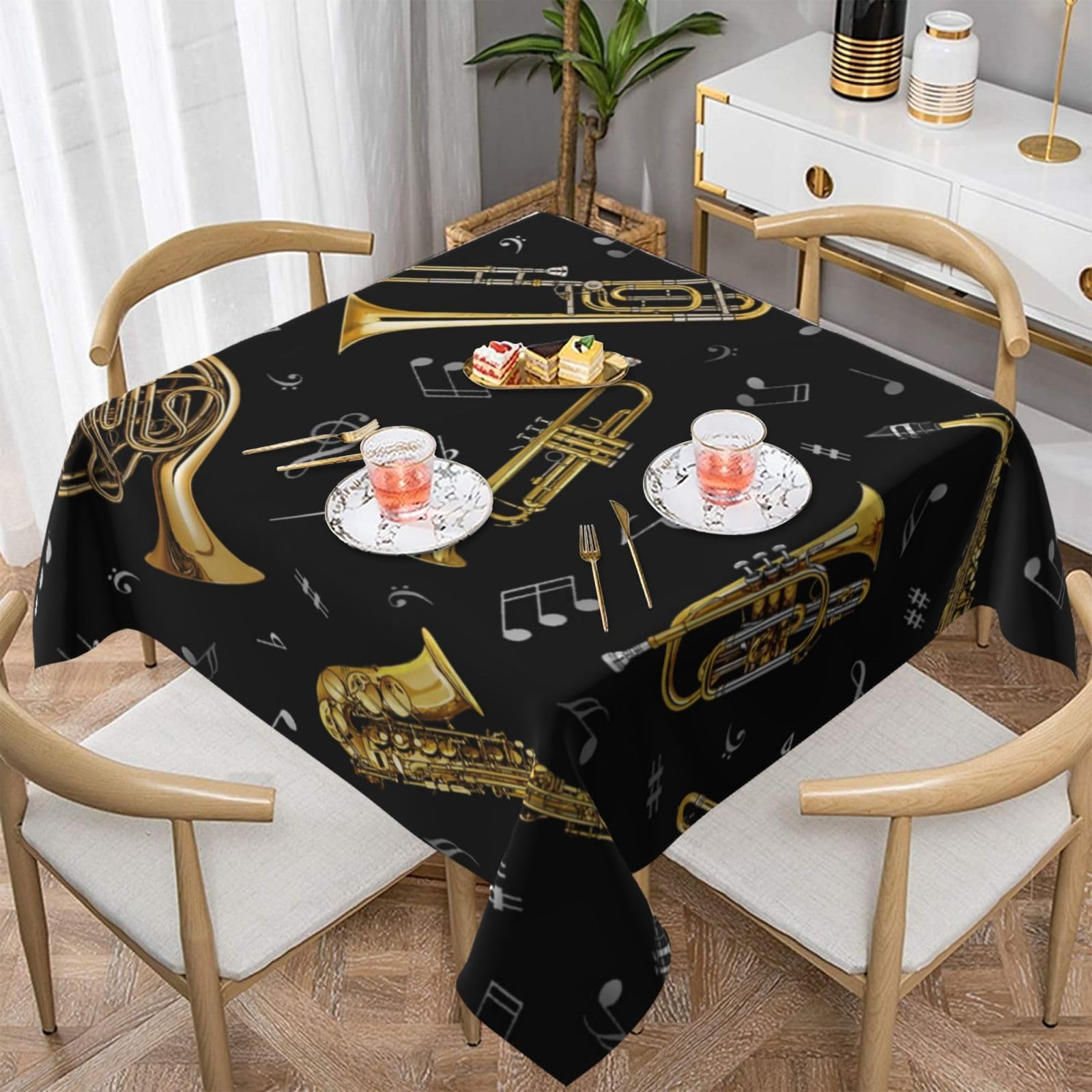 Nappe imprimée instruments de musique carrée 152x152 cm pour table de cuisine