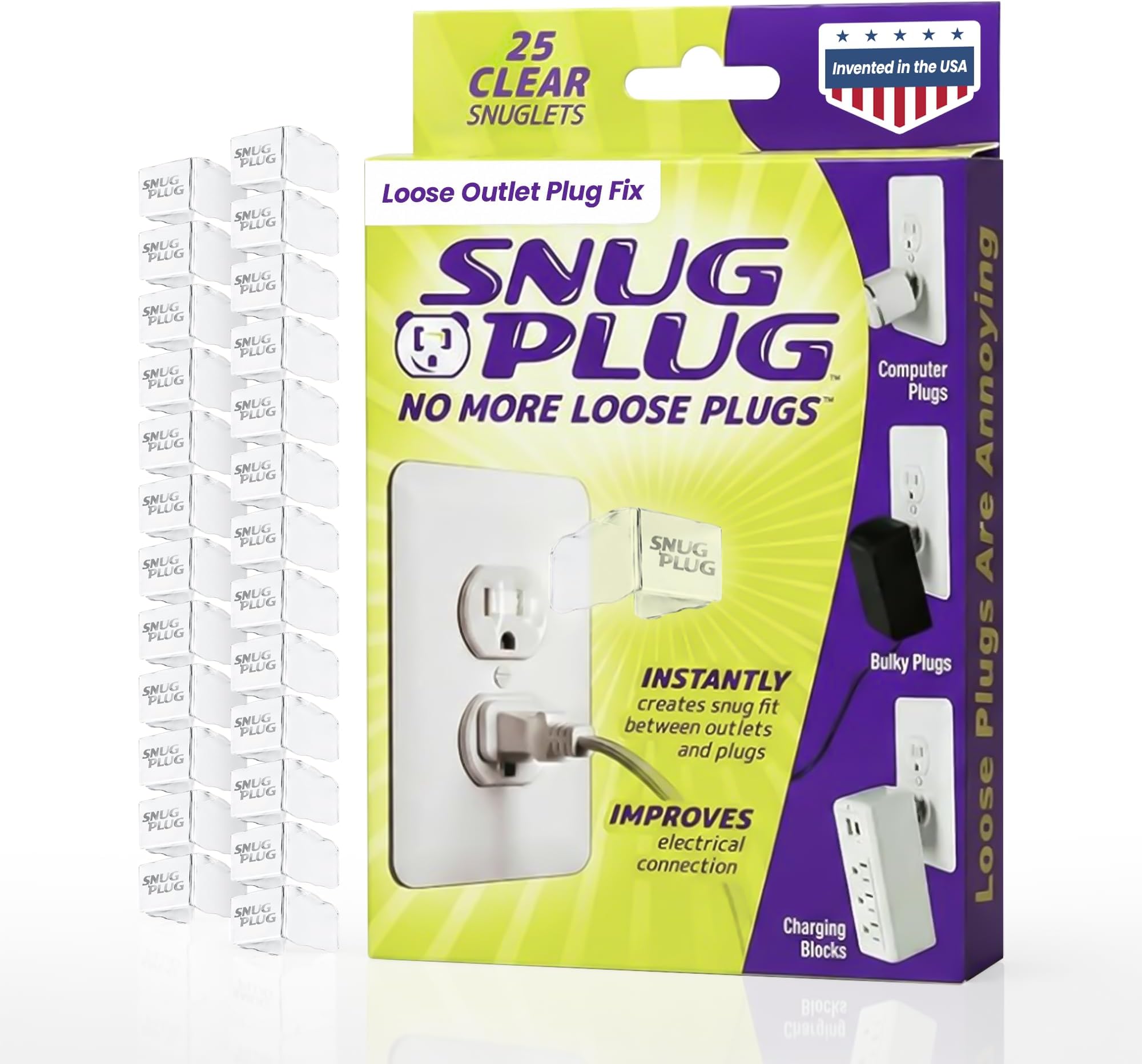 Loose Outlet Plug Fix | Snug Plug Outlet Tightener| Clear | 25 Pack