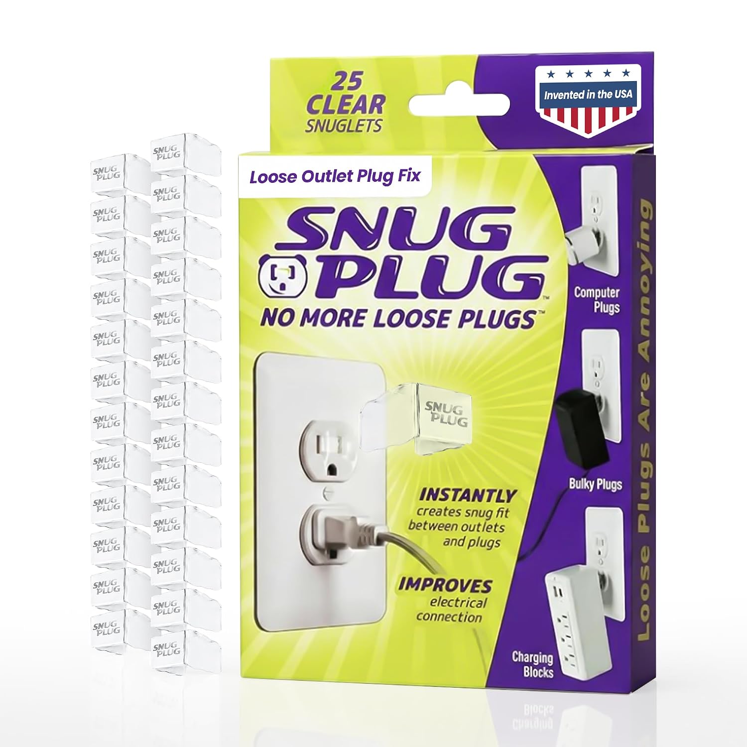 Loose Outlet Plug Fix | Snug Plug Outlet Tightener| Clear | 25 Pack