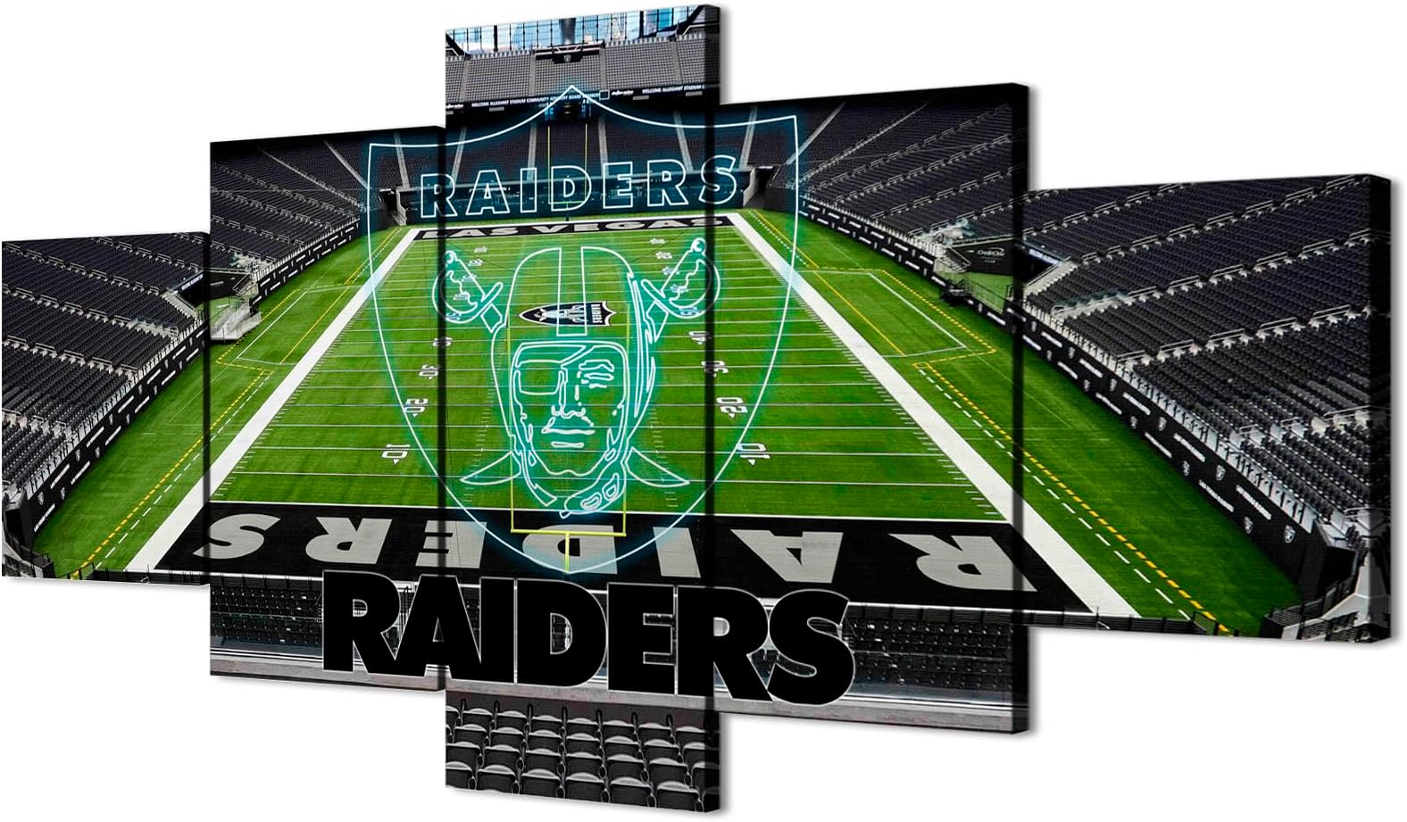 (100X175CM/5PCS) Framed Canvas Print Original Poster - Las Vegas Allegiant Stadium With Raiders Neon Sign - American football Wall Art for Home and Office Decor