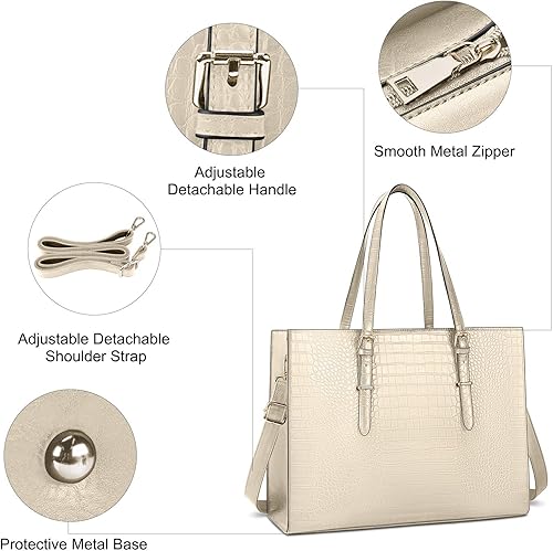 Miniatura 8 de Bolso para laptop de 15.6 pulgadas para mujer bolsa tote de mano y hombro fabricada en cuero elegante maletín profesional de gran capacidad y a