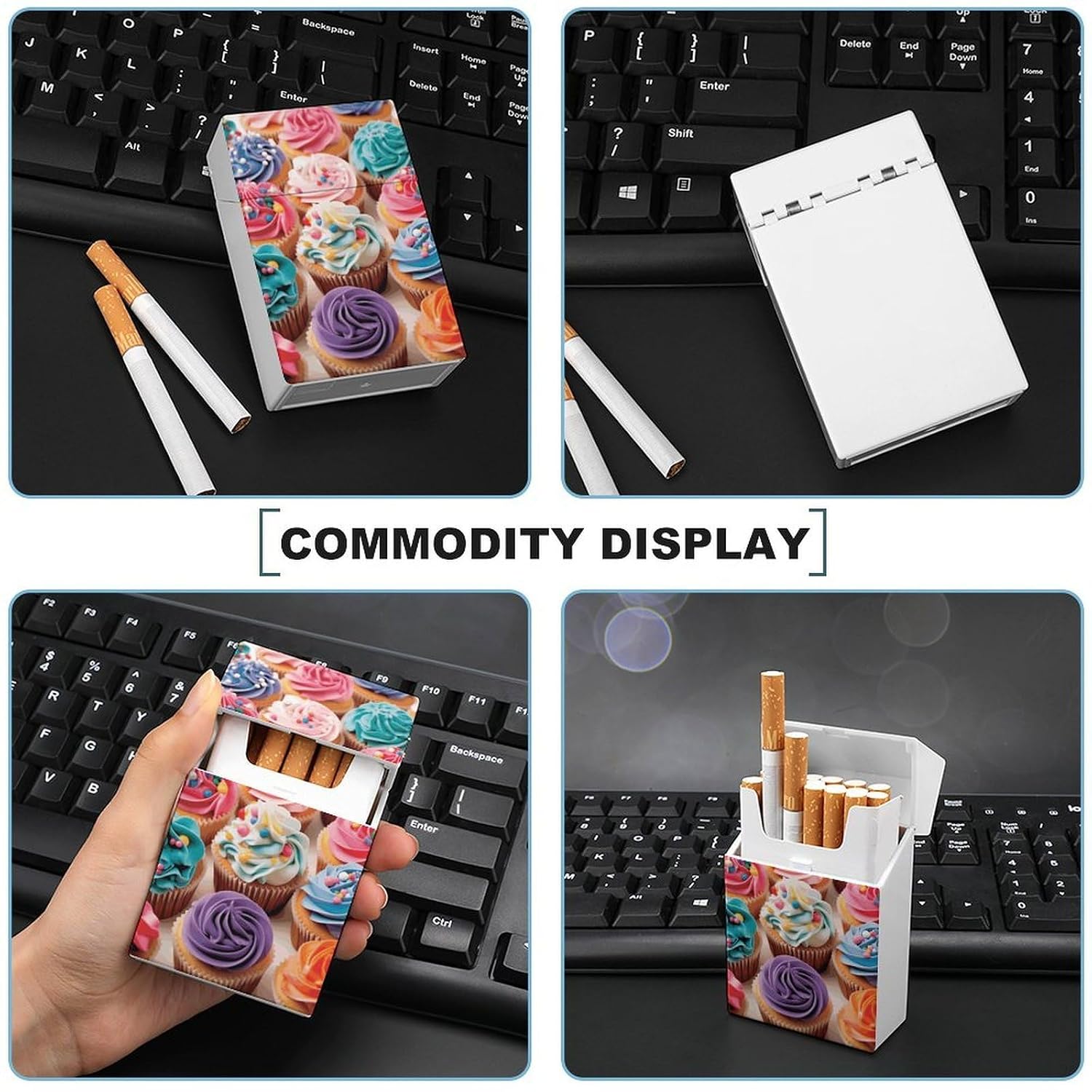 Birthday Cupcakes Cigarette Case with Switch Flip Closure, Cigarette Holder Case for Men Women, Cigarettes Smoking Accessories, Plastic Box for Smoke, Cigarette Hard Box Holder