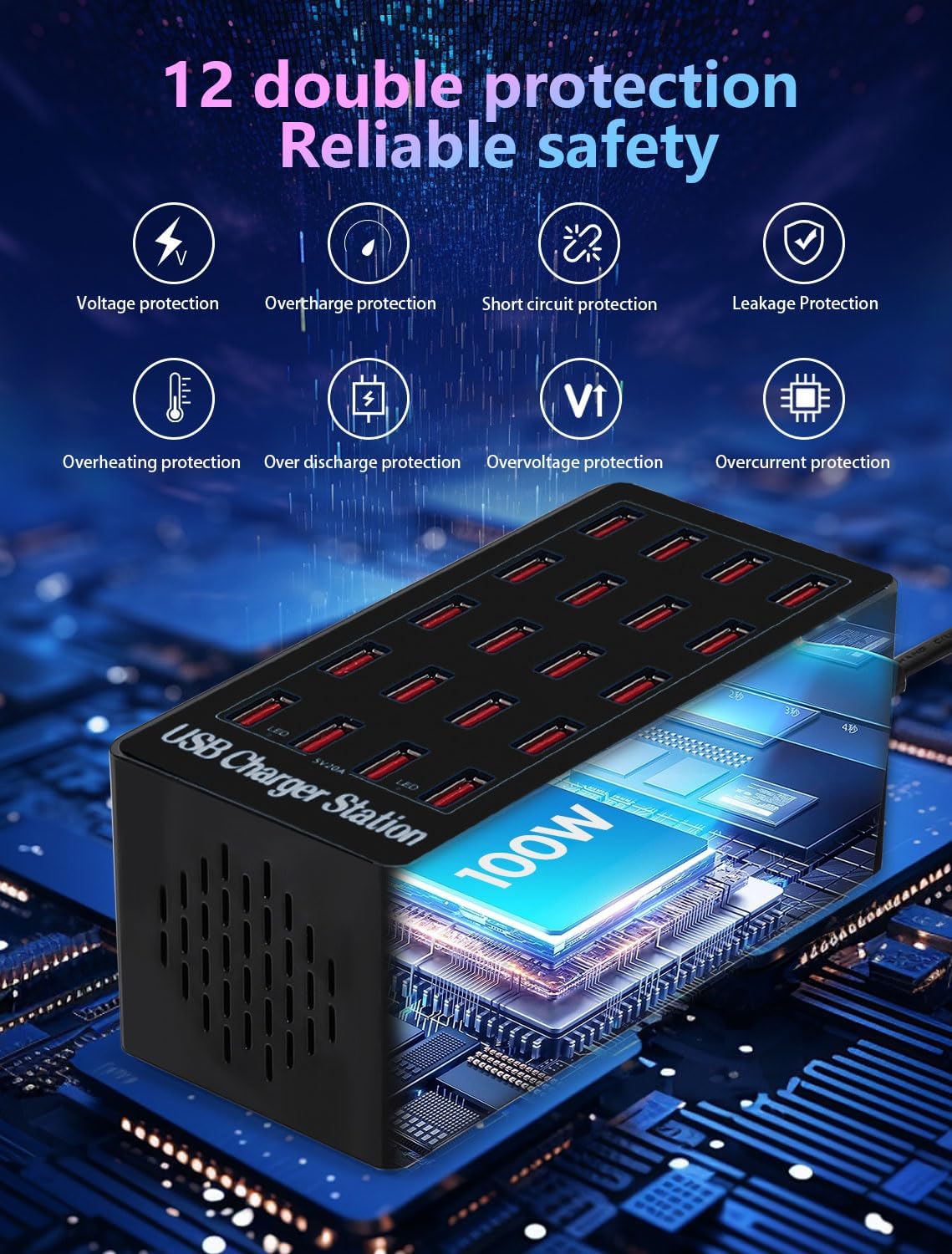 Charging Station, 100W 20Port USB Charging Station, Multiple USB Charger Station, Charging Station for Multiple Devices, Multi USB Charging Station, Chargers for Multiple Devices