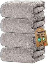 SLEEPZEN - Set of 4 Bath Towels 50 x 100 cm - GOTS Certified Organic Cotton 500 g/m2 - Made in EU - Bath Sheets 50 x 100 cm - Absorbent and Soft - Beige