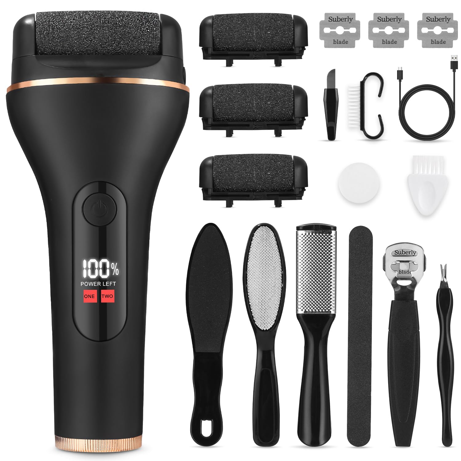 Lima Electrica Pies Durezas, 18 Piezas Set Pedicura Profesional para Pies, Quita Durezas para Pies Electrico, Callos Pies Eliminar, IPX7 Impermeable Lima Pies Durezas con 3 Rodillos y 2 Velocidades
