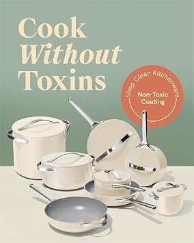 Caraway 24-Piece Nonstick Ceramic Cookware Set - Includes Fry Pans, Sauce, Saute Pan, Dutch Oven, Petite Cooker, Stir Fry, Rondeau, Stock Pot, Lids & Storage Organizers - Perracotta