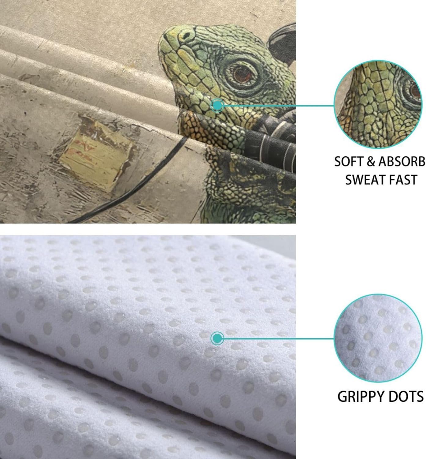 Hot Yoga Towel Lizard Headphone – Stylish, Non-Slip, Grip Dots, Super Absorbent, 27" x 73" - Yoga Mat Towels for Exercise, Fitness