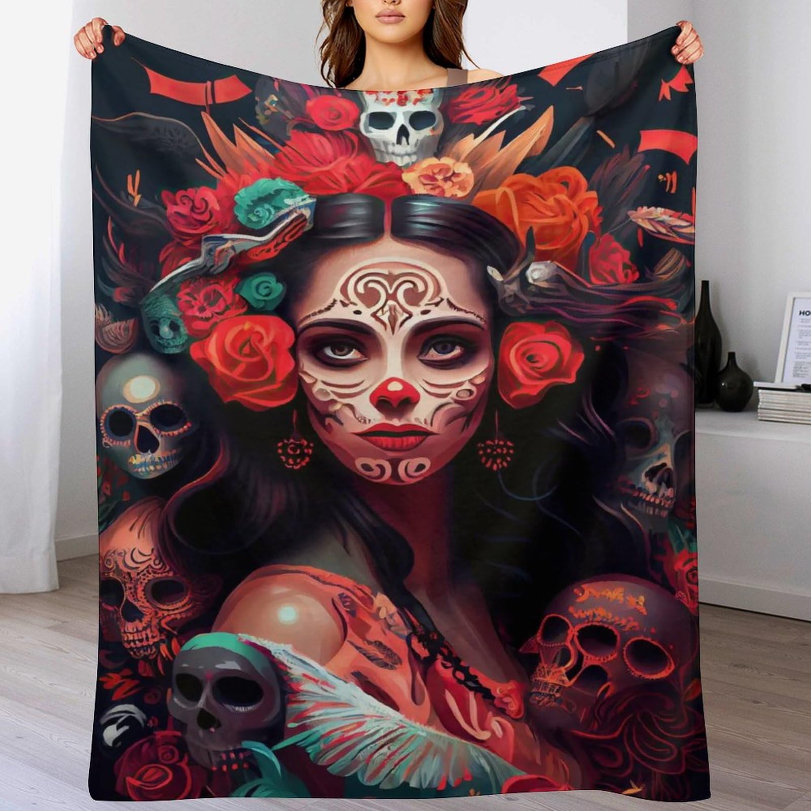Plaid canapé chaud Jour des Morts en flanelle douce 150x200cm pour vos soirées cocooning