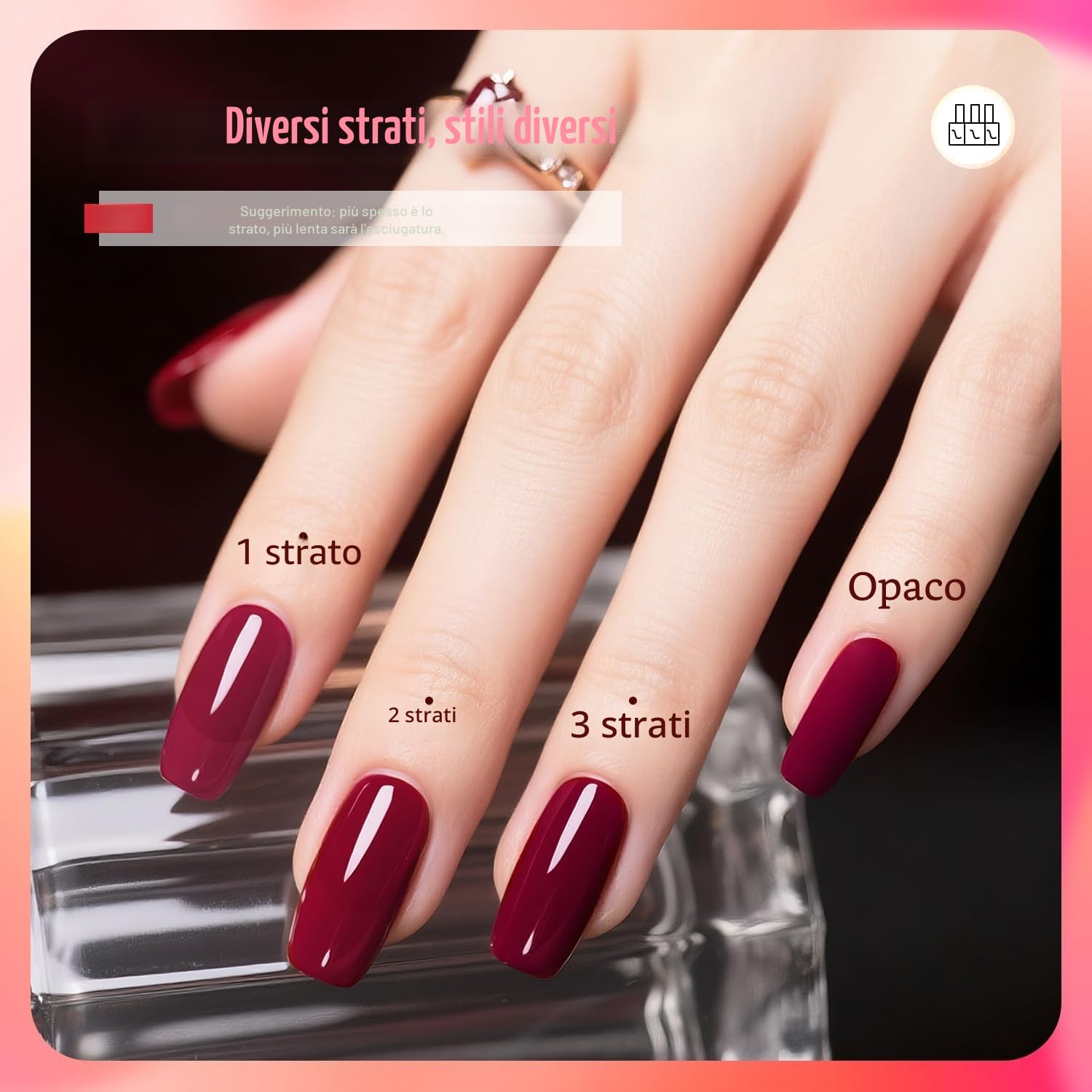 JODSONE Set Smalto Rosa 12 Pezzi, 10 Colori con Base e Top Coat, Asciugatura Rapida, Lunga Durata, Regalo per le Feste, 5 ml