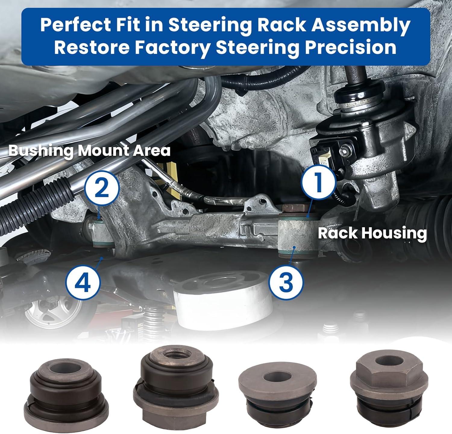 Rack and Pinion Bushing Kit – 4PCS Heavy-Duty Alloy Rack & Pinion Bushings Compatible with 2010–2015 Ford Explorer – Durable, Noise-Reducing, Easy Installation