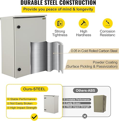 Miniatura 3 de VEVOR NEMA 4 - Carcasa eléctrica, 24 x 16 x 12 pulgadas, carcasa para exteriores, IP65 impermeable y a prueba de polvo, acero al carbono laminado en