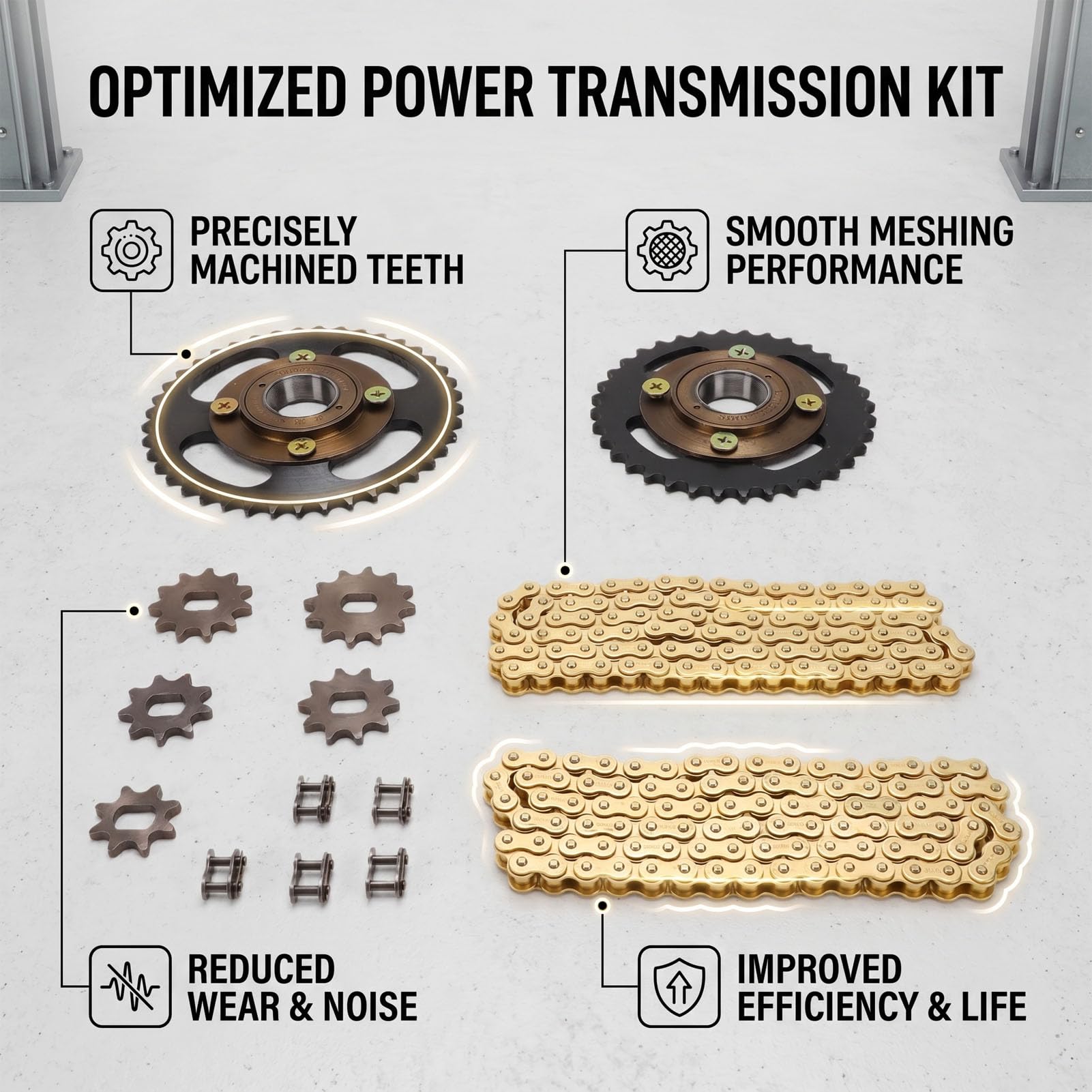 Akozon Zestaw Zębatek łańcucha 420, Metalowy Zestaw łańcuchów Mini Bike o Wysokiej Wytrzymałości 420 z Zębatkami 41T 36T i Małymi Zębatkami 8T 12T do Minirowerów ATV Gokart