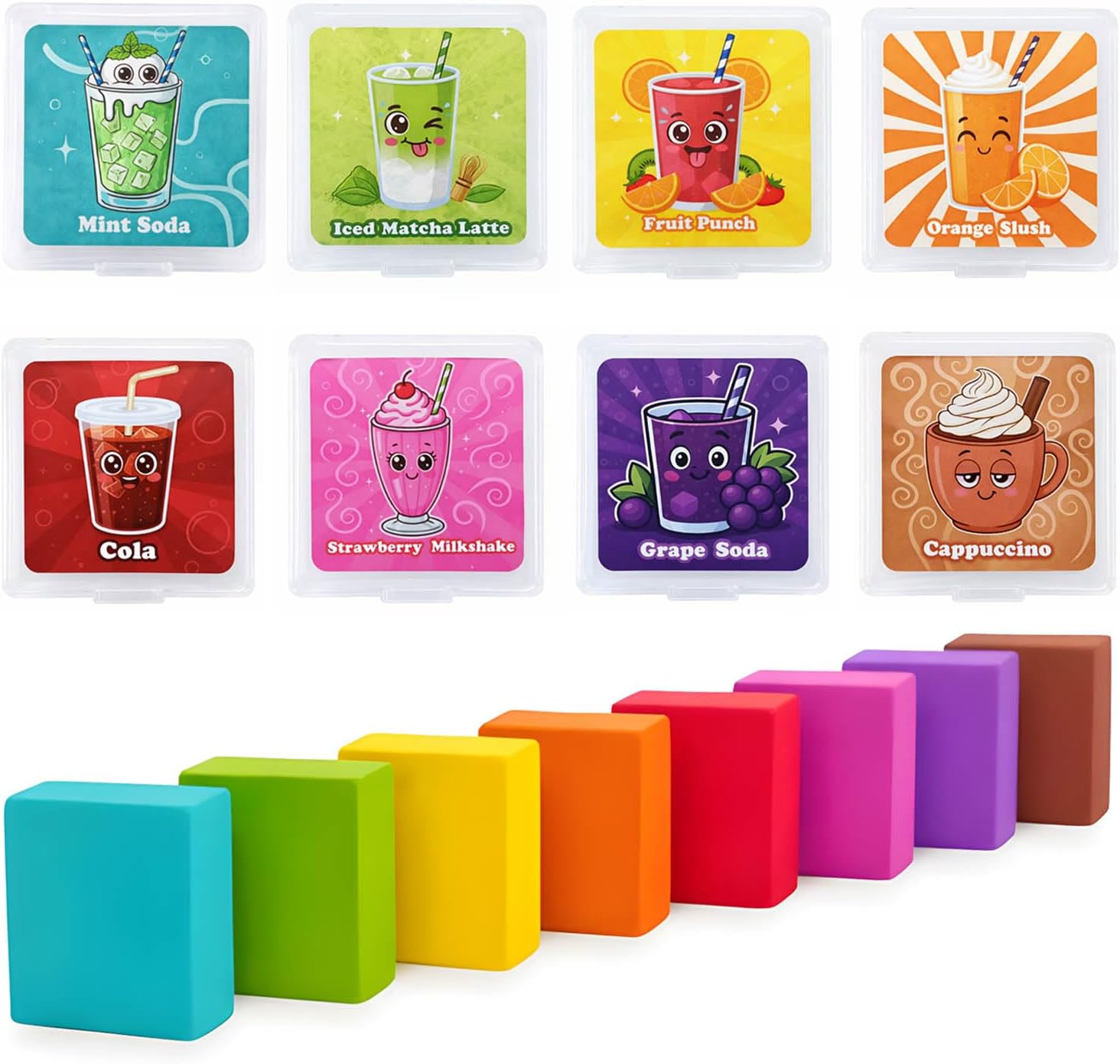 Scented Kneaded Erasers, 40 Pack Kneadable Erasers with Plastic Cases, 8 Colors 8 Scents, Moldable Eraser Putty for Drawing Sketching Drafting Writing (Drink-Themed)