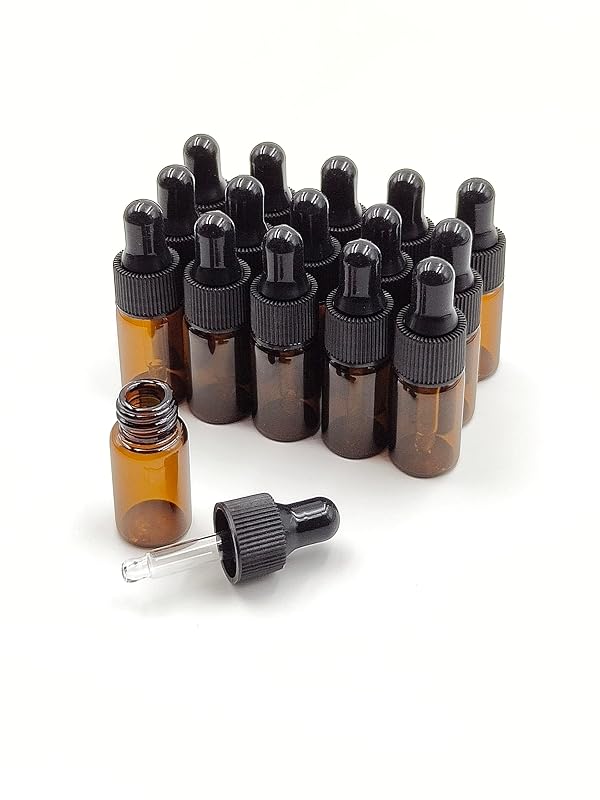 Frascos conta-gotas mini de vidro âmbar YYNGJCK com tampas pretas, 3 mL, pacote com 15