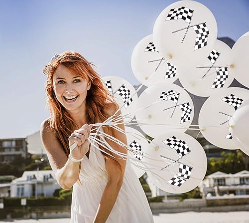 Miniatura 4 de Oringaga 50 globos de fiesta con bandera de coche de carreras a cuadros, suministros de decoración de fiesta temática de automóviles de carreras