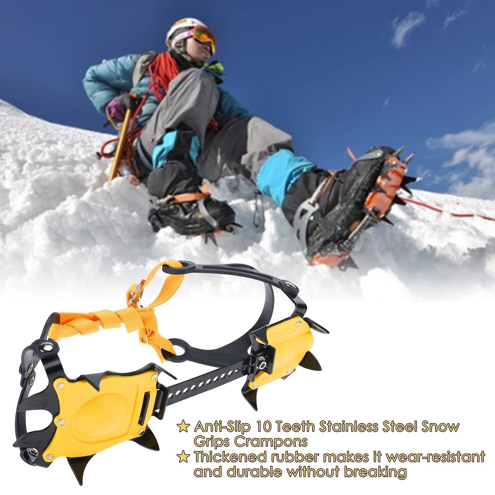Amarine Made Crampons à glace antidérapants pour homme et femme, 10 dents en acier inoxydable, crampons de traction pour randonnée, escalade, pêche, jogging