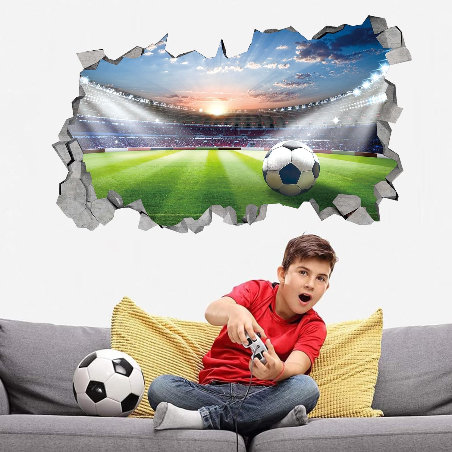 KAIRNE Large 3D Football Stadium Wall Sticker, Football Wall Stickers for Boys Bedroom & Nursery - Image 4