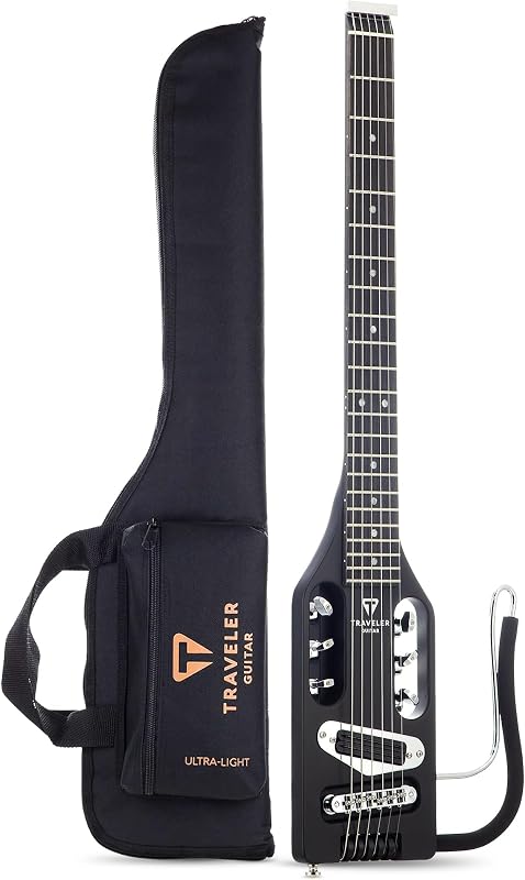 Traveler Guitar Ultra-Light Electric Guitar Matte Black | Portable Electric with Removable Lap Rest | Full 24 3/4" Scale Headless Guitar | Custom Gig Bag Included
