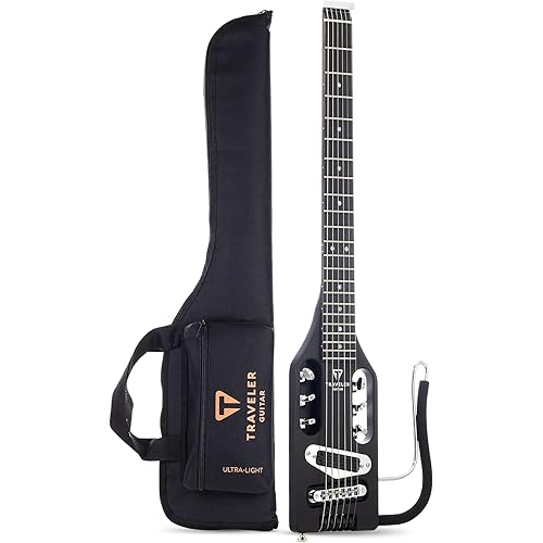 Traveler Guitar Ultra-Light Electric Guitar Matte Black | Portable Electric with Removable Lap Rest | Full 24 3/4" Scale Headless Guitar | Custom Gig Bag Included