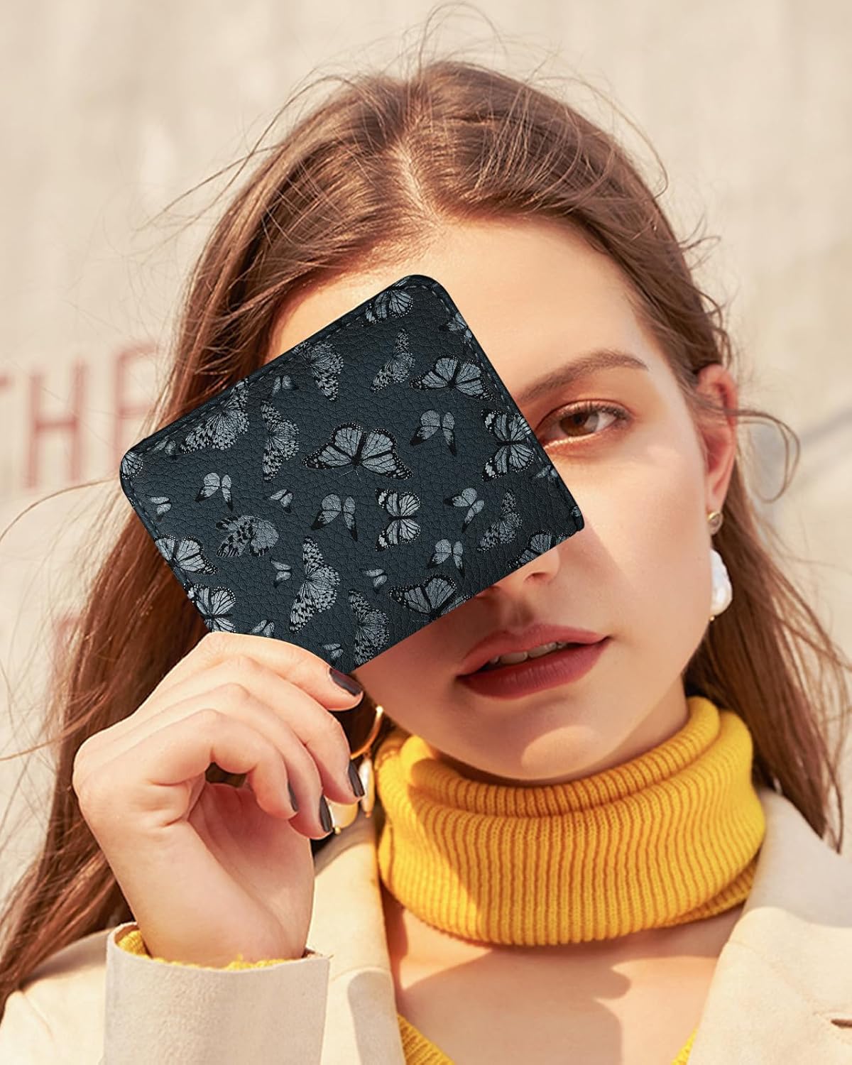 Bistup Credit Card Holder Wallet for Women - Cute Leather Ladies Teen Girls Female Cardholder Wallets Accordion Purse Small Medium Aesthetic Print Black Butterfly Unique Modern Rfid Zipper Around - Image 6