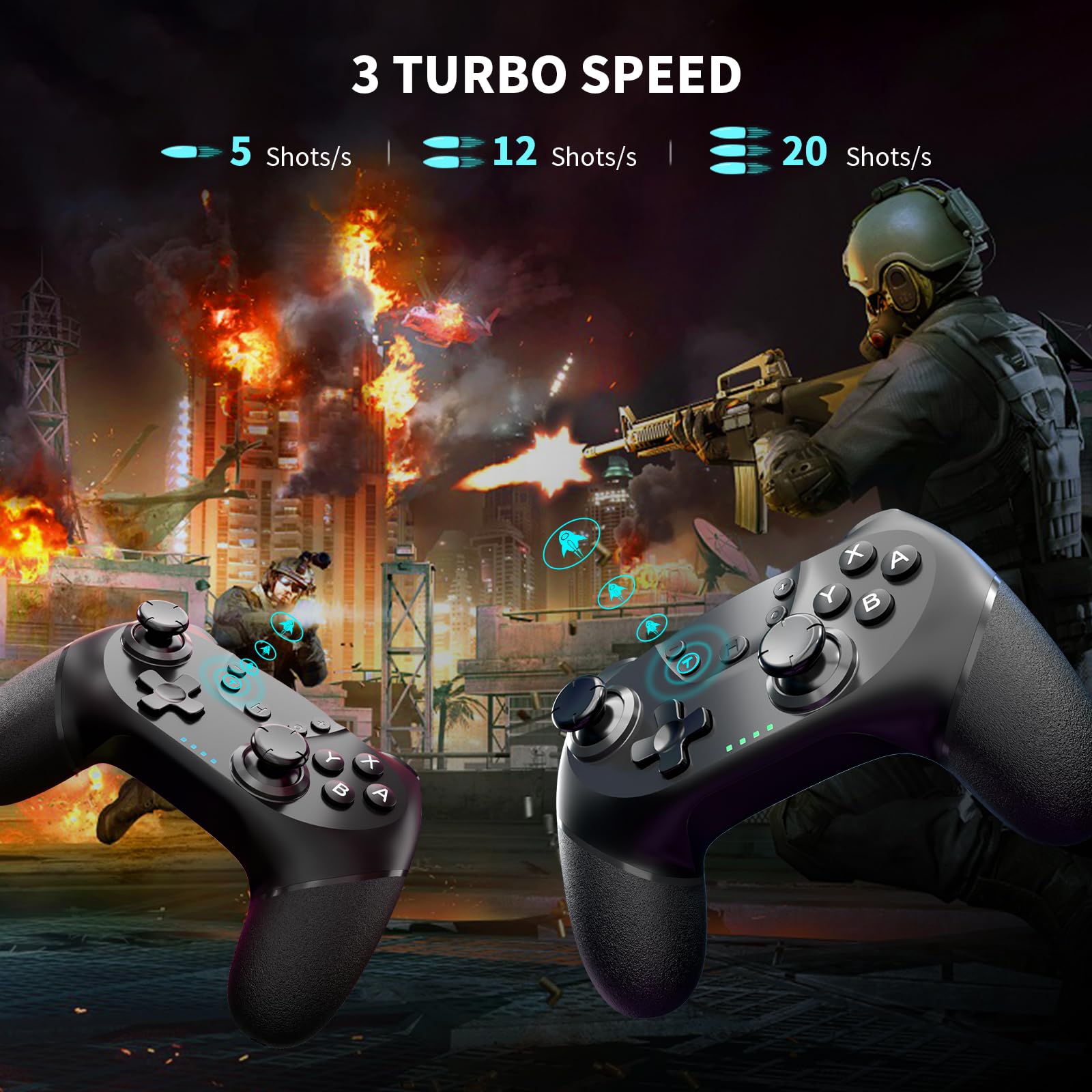 AceGamer 2pcs Controller Wireless per Switch/Switch 2/Lite/OLED, Controller per Switch Pro con funzione di risveglio con un solo pulsante con doppia vibrazione/turbo/screenshot (Nero)