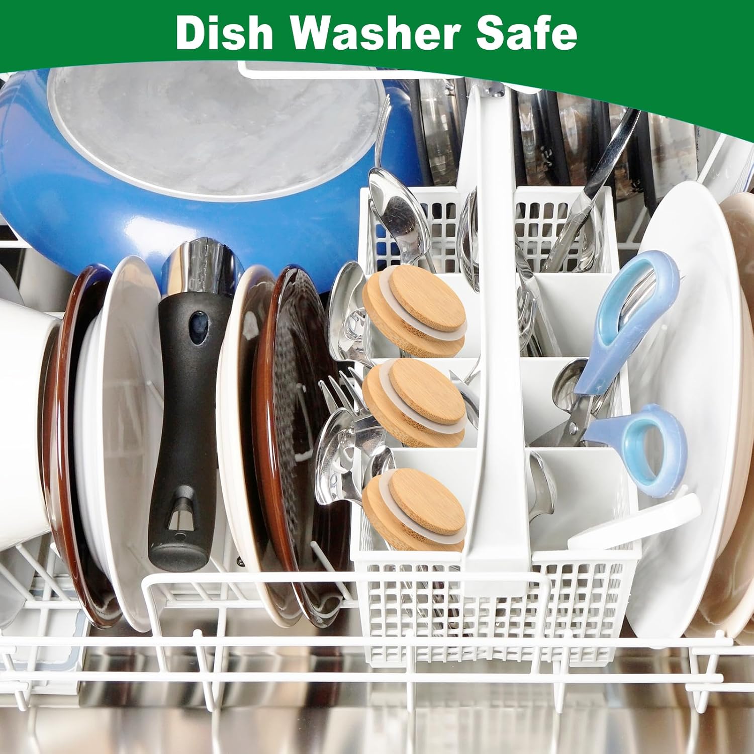 Beautyflier 12 Pack Yogurt Jar Bamboo Wood Lids for Oui 5 Oz Yogurt Jars, Reusable Canning Covers with Silicone Sealing Rings and Bottle Labe, for Kitchen Food Storage (Jar Not Included)