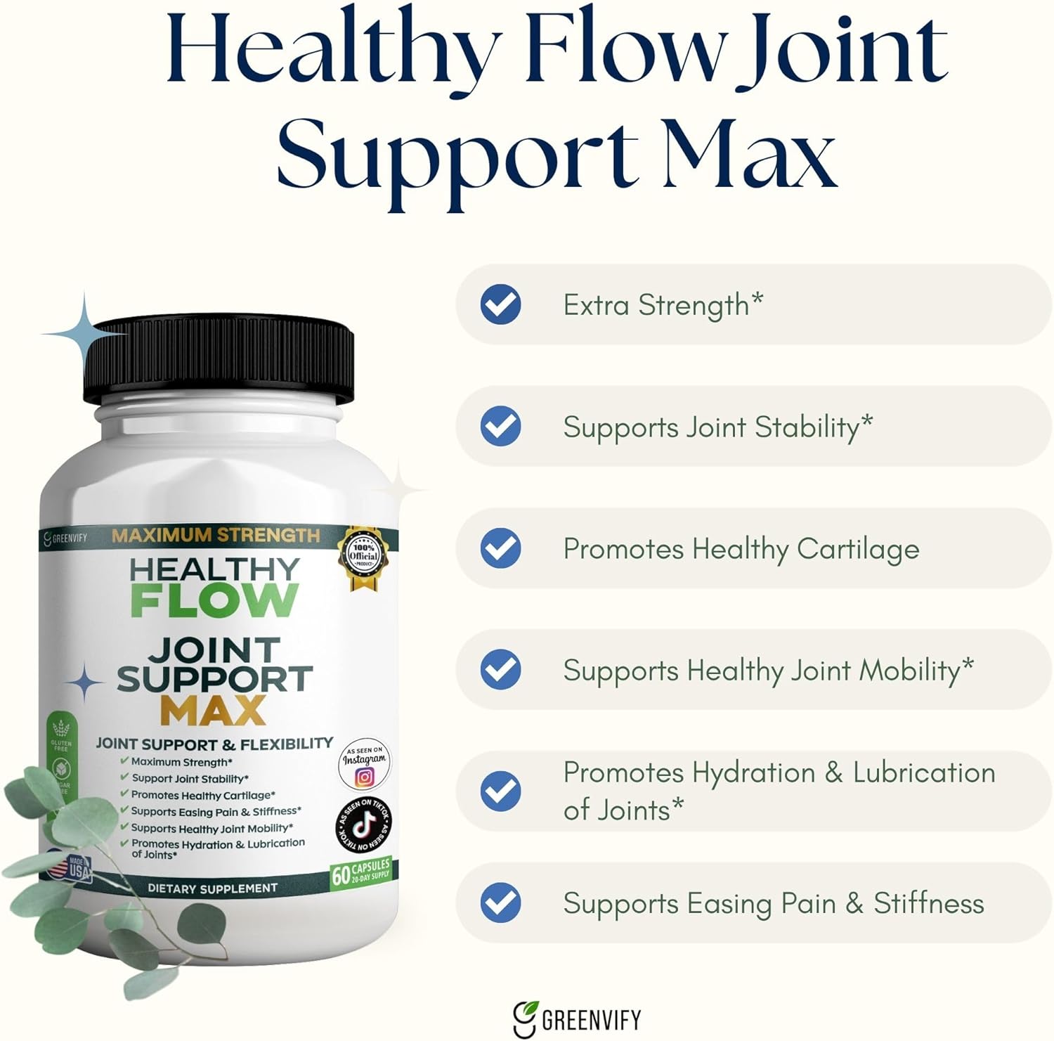 Healthy Flow Joint Support Max, 1500mg Glucosamine, 60 Capsules, Maximum Strength Joint Support Supplement (2)