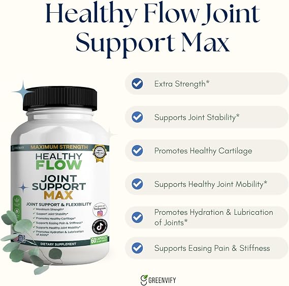 Healthy Flow Joint Support Max, 1500mg Glucosamine, 60 Capsules, Maximum Strength Joint Support Supplement (5)